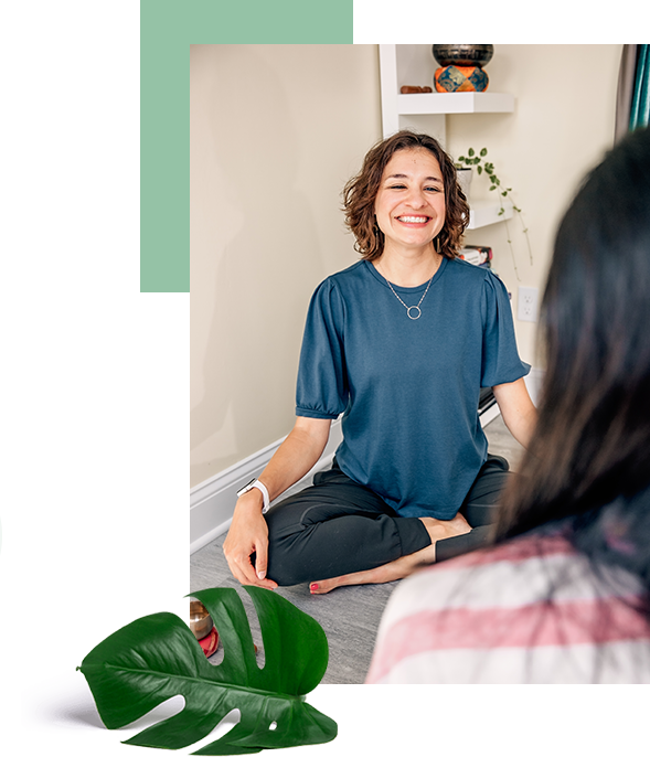 Kimberly Schmidt Bevans smiling during somatic therapy session